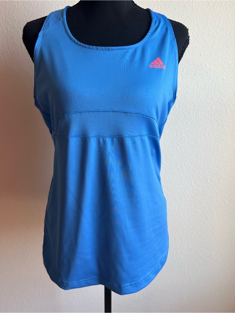 Adidas Blue Racerback Performance Athletic Tank Top with Pink Logo w/Bra